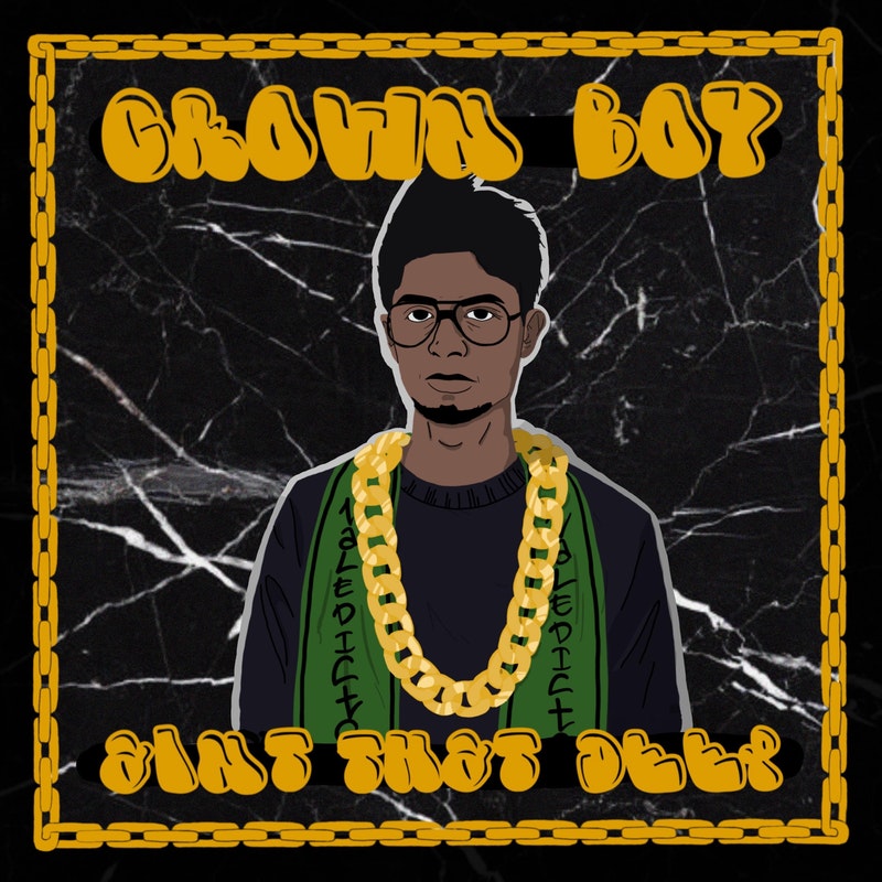 Album art for Crown Boy with drawing of man in glasses and gold chain.