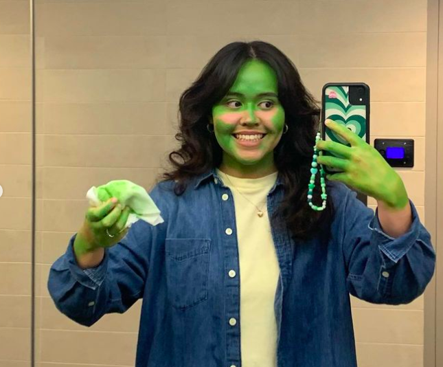Kelsey painted green for Big Fun Movies' screening of Shrek. Via Instagram.