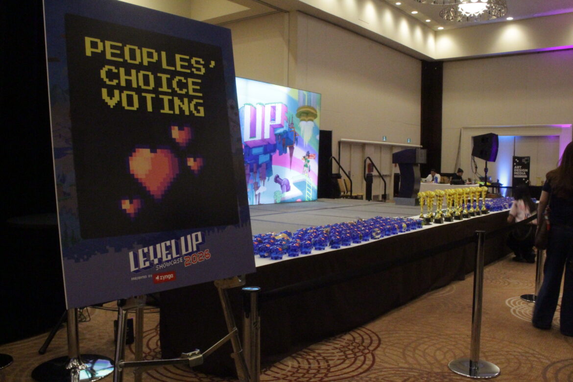 A sign advertising awards for people's choice at the Level Up convention as well as the awards.