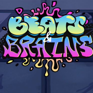 A picture of the title Beats and Brains in graffiti styled font with subway doors in the backgrounds